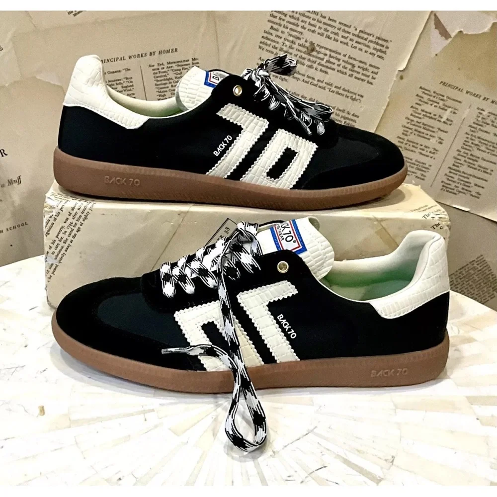 Free People Back 70 Ghost Sneakers Black Mixed Material 2 Tone Laces - Picture 6 of 11